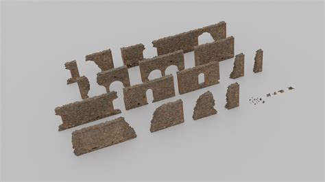 D Model Modular Brick Stone Wall Ruin Set Vr Ar Low Poly Cgtrader