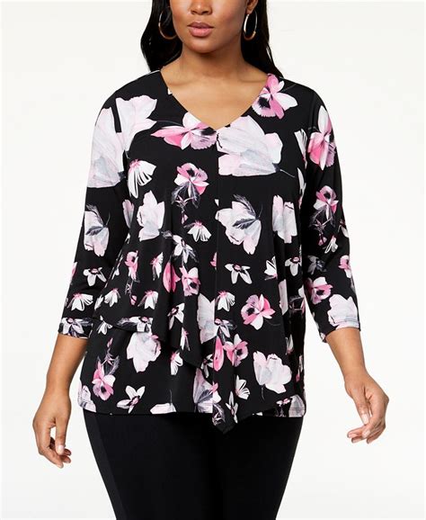 Alfani Plus Size Printed Draped Overlay Top Created For Macys Macys