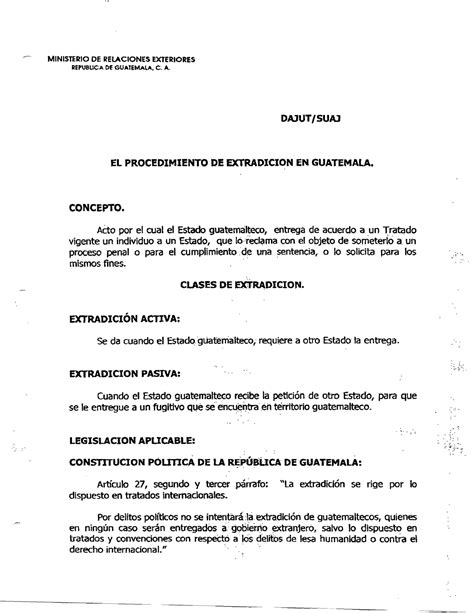 Extradición Guatemala MINISTERIO DE RELACIONES EXTERIORES REPUBLICA