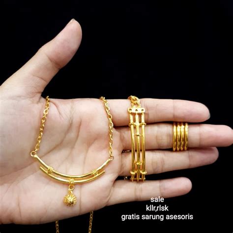 Set Tura Bambu Perhiasan Lapis Emas K Wanita Perhiasan Import Premium