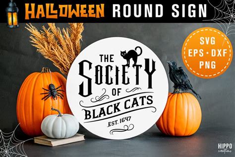 Halloween Black Cat Society Halloween Round Sign Svg