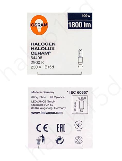 Osram HALOLUX CERAM 64496 100W Watt B15D 230V klar Halogen Lampe Röhre