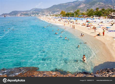 Alanya, Turkey - September 14, 2017: Tropical sea beach with swimming ...