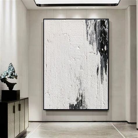 Large Abstract Wall Art Black And White Texture Painting 3D Etsy