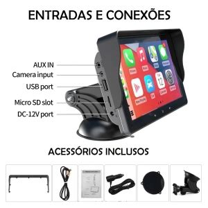 Central Multimidia Portatil Polegadas Conex O Carplay