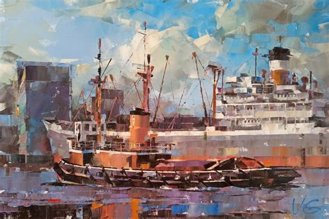 Cargo Ship CITY OF SWANSEA Oil Painting By Volodymyr Glukhomanyuk