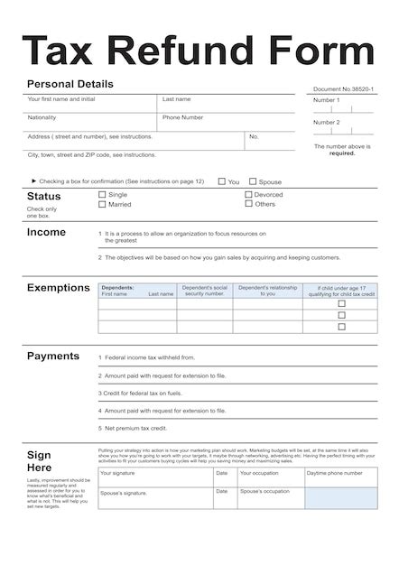 Illustration Of Tax Refund Form Free Vector