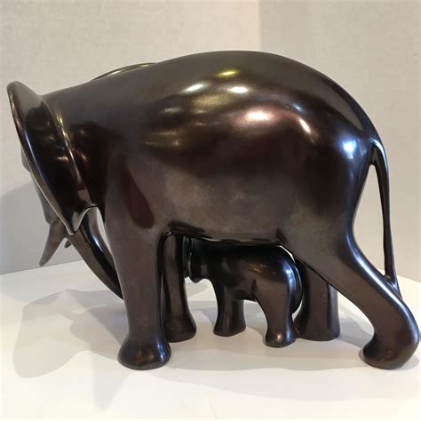 Original Loet Vanderveen Elephant And Baby Bronze 2 Tone Wildlife