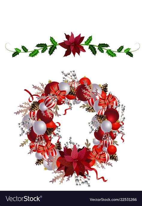 Christmas Wreath With Ribbons Balls And Bow Vector Image