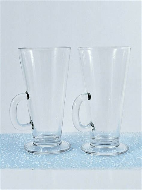 Crystal Clear Glass Irish Coffee Mugs Snugglers Pair Footed Tapered