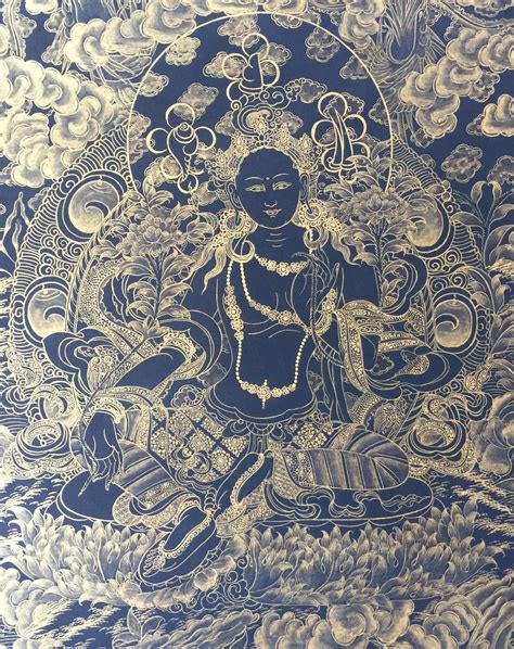 Kalo Sunaulo Golden Black White Tara Thangka Brocadeless Thangka