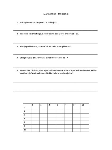 matematika- množenje | PDF