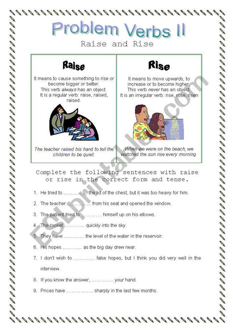 Problem Verbs II Raise And Rise Theory And Practice ESL Worksheet