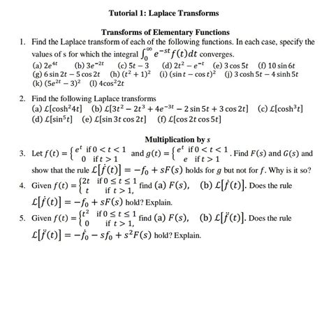 Solved Tutorial Laplace Transforms Ro Transforms Of Chegg