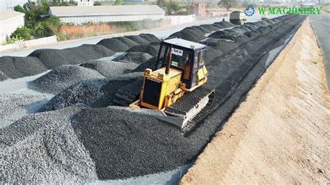 Wonderful Komatsu Dozer Spreading Gravel Installing New Roads Dozer