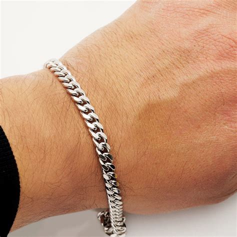 6mm Mens Real Solid 925 Sterling Silver Heavy Cuban Chain Link Bracele J F M