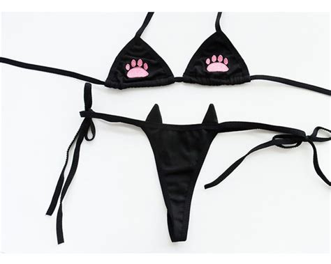 Seductor Micro Bikini Pata De Gato Lencer A Sexy Kawaii Para La Noche Nupcial Micro Bikini