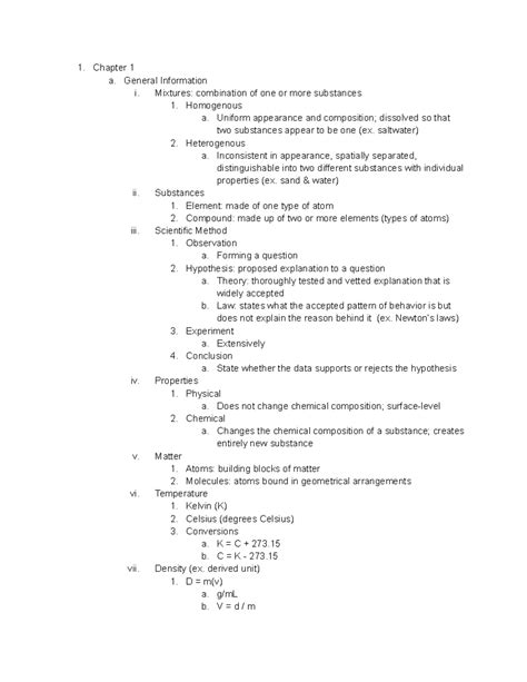 Chemistry Exam 1 Chapters 1 4 Chapter 1 A General Information I