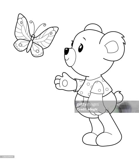 Teddy Bear Black And White Outline Illustration Coloring Book Or Page