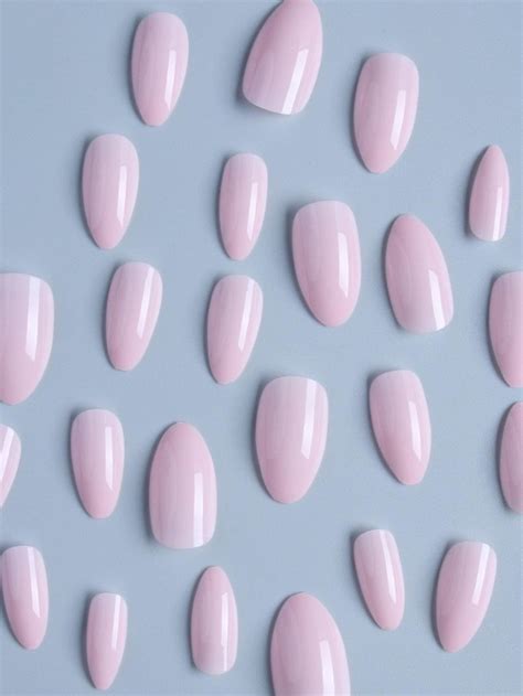24pcs Long Almond Shaped Nude Pink Fake Nail Set Press On Nails False