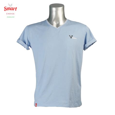 Blue V Neck Plain T Shirt For Men