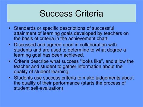 Criteria For Success