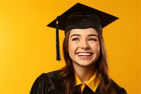 Premium Ai Image A Girl In A Graduation Cap And Gown Smiles