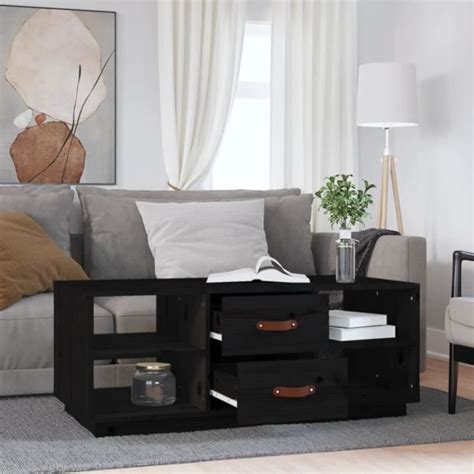 ZERODIS Table Basse Noir 100x50x41 Cm Bois Massif De Pin AB818274 XO066