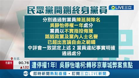 民眾黨開鍘 開除486先生黨籍停權前幕僚 遭停權1年 吳靜怡嗆柯轉移京華城弊案焦點│記者 廖品鈞 黃澄柏 林韋志│【live大現場