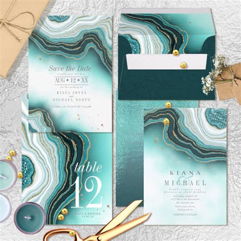 Crystal Agate Wedding Teal Id Save The Date Zazzle