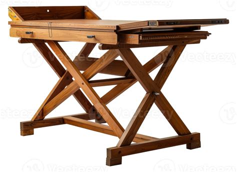 Antique wooden drafting table with rustic finish, cut out - stock ...