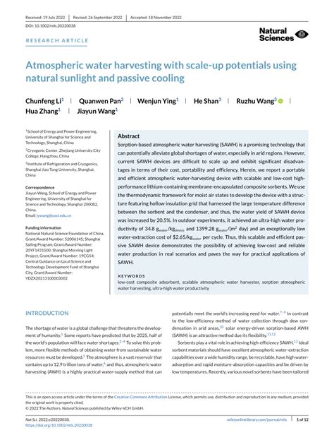 PDF Atmospheric Water Harvesting With Scaleup Potentials Using