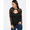 17 OFF 2019 Cut Out Lace Panel Long Sleeve T Shirt In BLACK XL