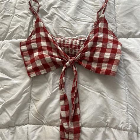 Red Gingham Bikini Top Tied In Front Fits Depop