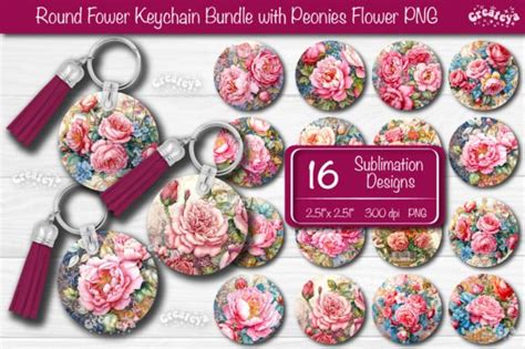 Round Keychain Bundle Sublimation Flower Graphic By Createya Design