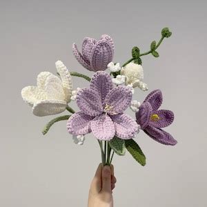 Personalized Summer Crochet Flowers Bouquet Tulip Pink White Purple