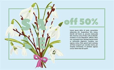 Sale Card With Modern Typography And Handdrawn Floral Pussy Willow Design In Full Color Vector