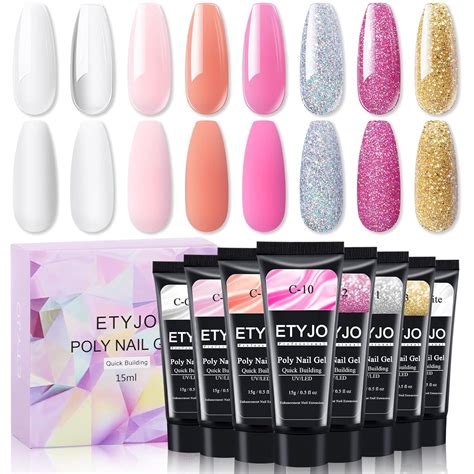 ETYJO Farben Poly Gel Starter Set Clear Nude Rosa Gold Glitzer Poly Gel für Nagelverlängerung