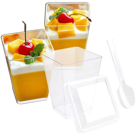 Buy Tosnail 50 Pack 5 Oz Tall Square Clear Plastic Dessert Tumbler Cups With 50 Pieces Plastic