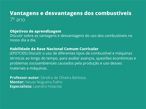 Vantagens E Desvantagens Dos Combustíveis Planos De Aula 7º Ano