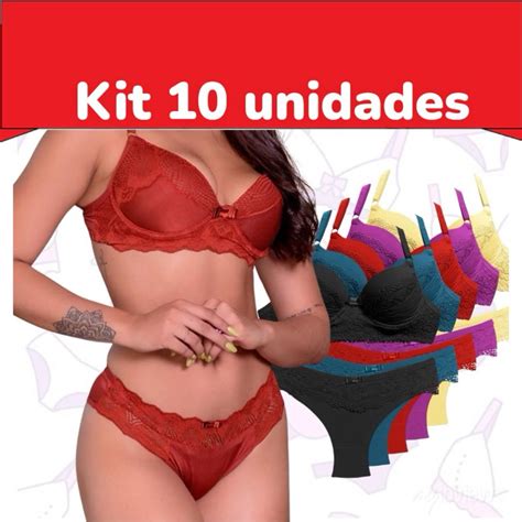 kit 10 conjuntos de lingerie luxo calcinha e sutiã sutien reforçado sutia luxo e kit 5