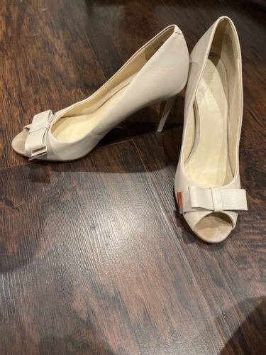 Nine West Peep Toe Heels Beige Size 8 EBay