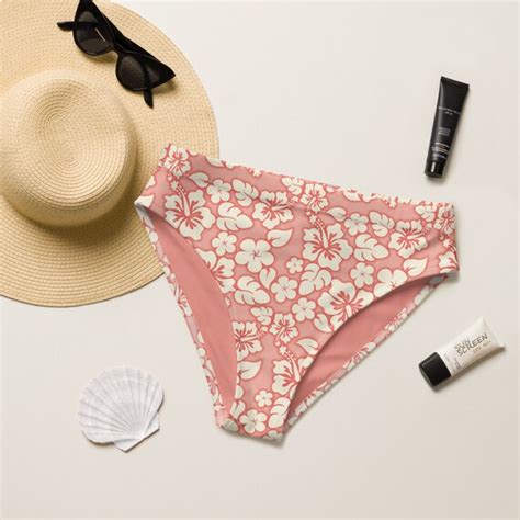 Peach Hibiscus Bikini Bottom High Waisted Etsy