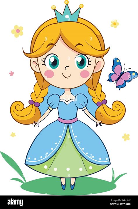 Cute Little Princess Girl With A Butterfly Vector Illustration Stock