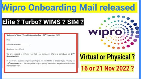 Wipro Onboarding Mail Received L Joining Date Confirmed L Virtual Or