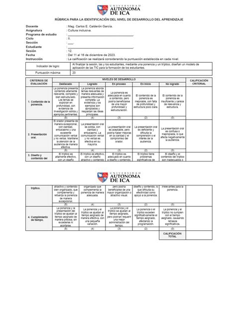 Rúbrica 12 Pdf Ciencia Cognitiva Cognición