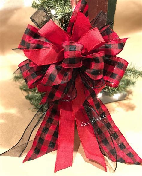 Buffalo Plaid Bow Rustic Christmas Decor Red And Black Plaid Bow