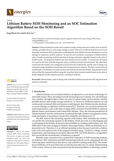 Pdf Lithium Battery Soh Monitoring And An Soc Estimation Algorithm Based On The Soh Result