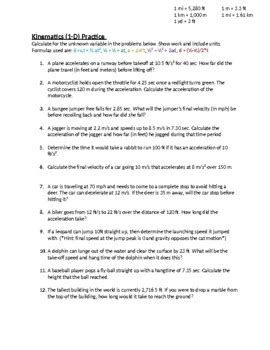 1 D Kinematics Practice By Schrim S Chem Teachers Pay Teachers