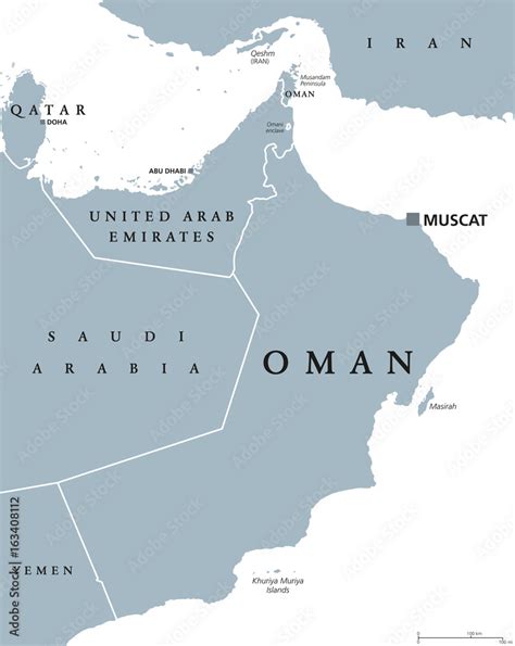 Oman Political Map With Capital Muscat Sultanate And Arab Country In